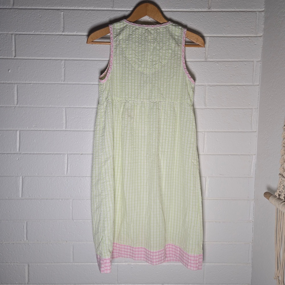 Vtg Seersucker Dress Medium Gingham Zip Front Floral Kidcore Artsy Colorful Chic - Picture 7 of 7
